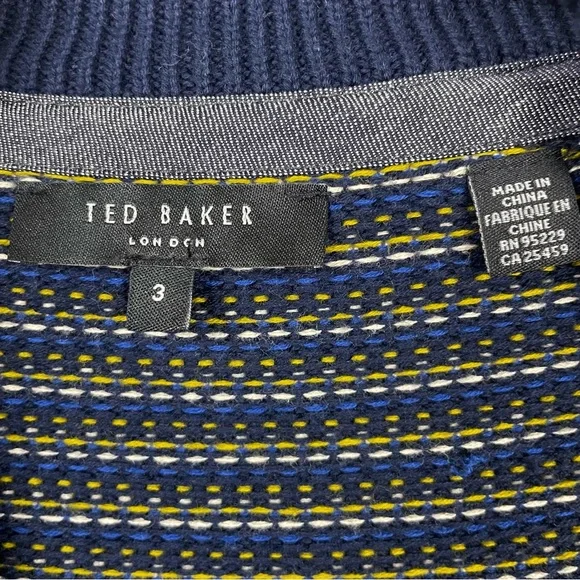 Ted Baker London Shawl Collar Button Front Cardigan w Pockets Navy Blue Sz 3 / M